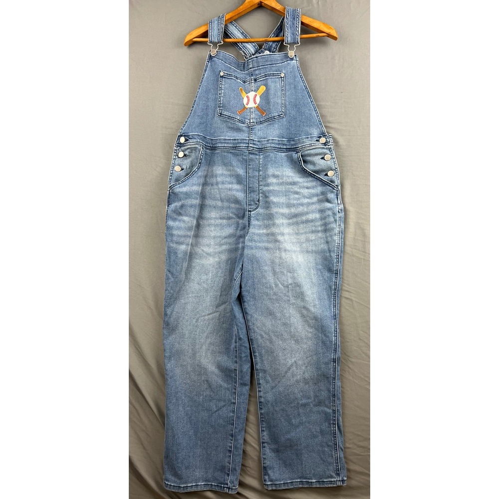 Sonoma Goods For Life Overalls Womens XXL Baseball Denim Bib Medium Wash Good